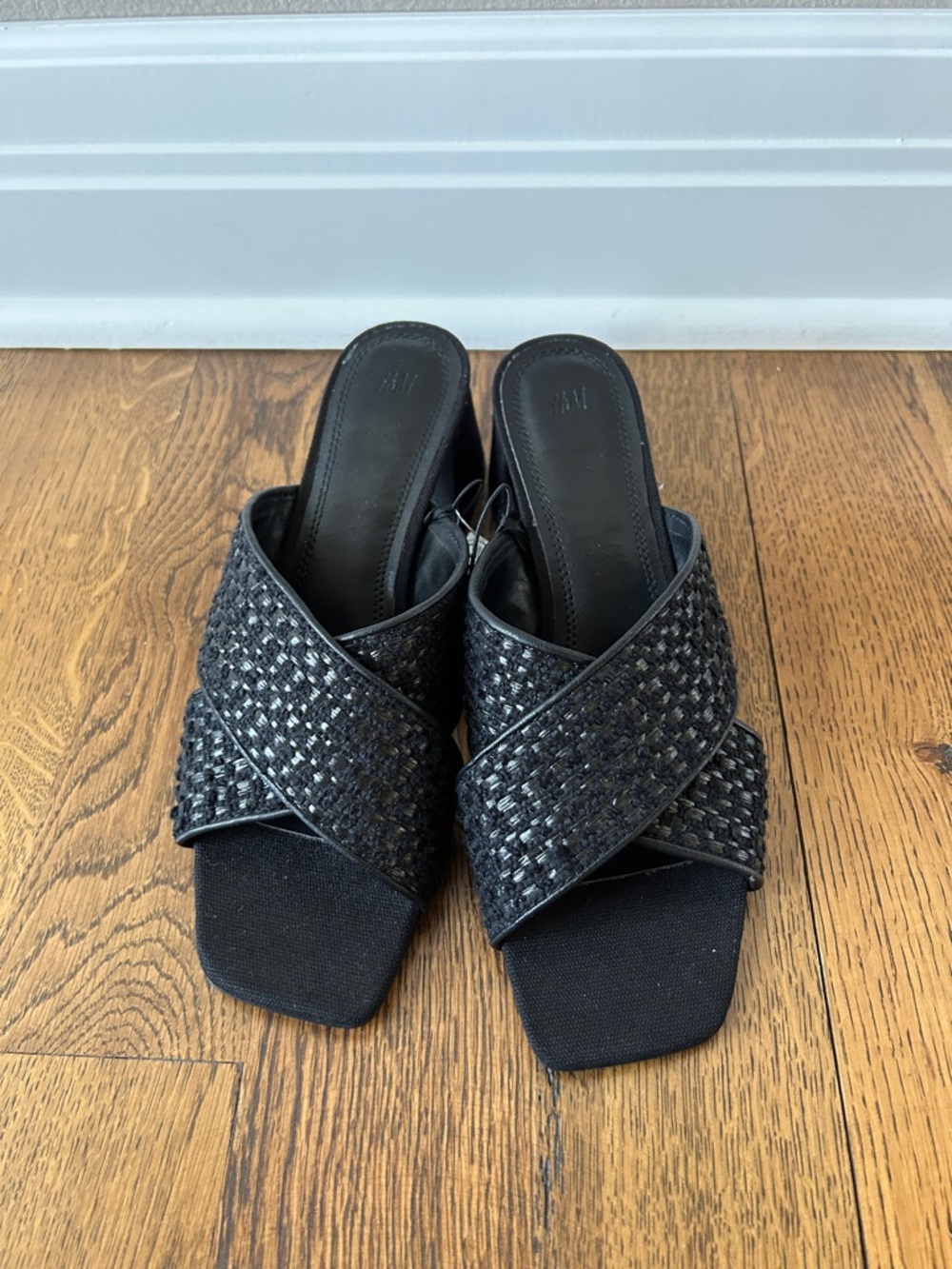 H&M Black Woven Crisscross Mule Sandals